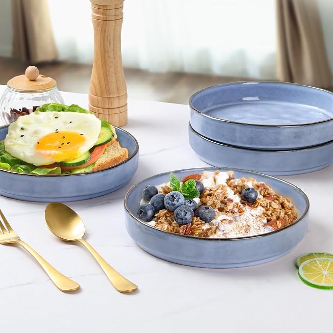 E-far Pasta Bowls Set of 4, 30oz Shallow Salad Bowls - Image 5