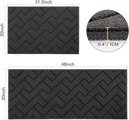 hicorfe Kitchen Rugs and Mats Sets,2 Pieces Super Absorbent Polypropylene Non-Slip Rug,Soft Comfort Floor Mat,Machine Wash for Kitchen,Hallway,Office,Sink,Laundry(20" x 32"+20" x 48",Charcoal)
