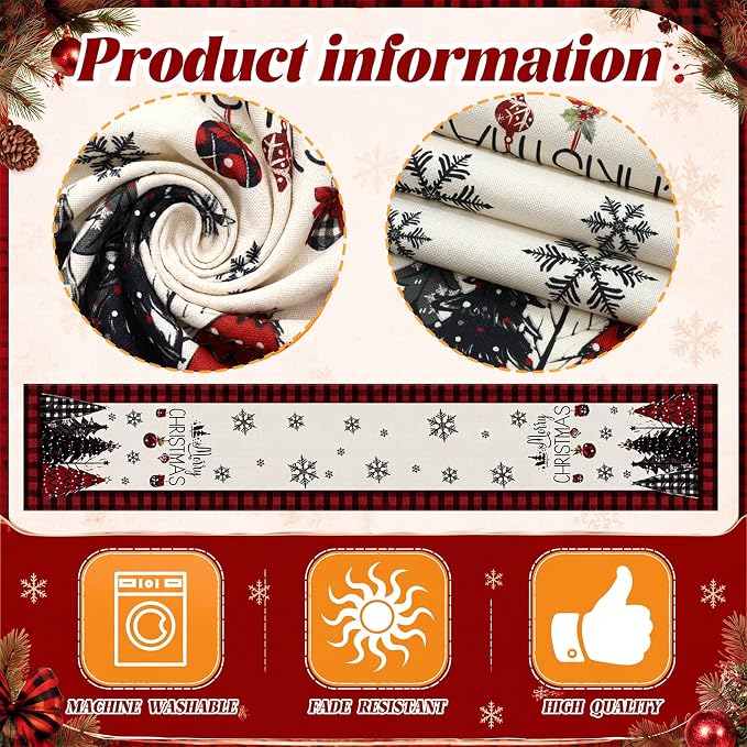 Gilprop 3 Pcs Christmas Table Runners Watercolor Table Runner, 13x72 Inch | - Image 4