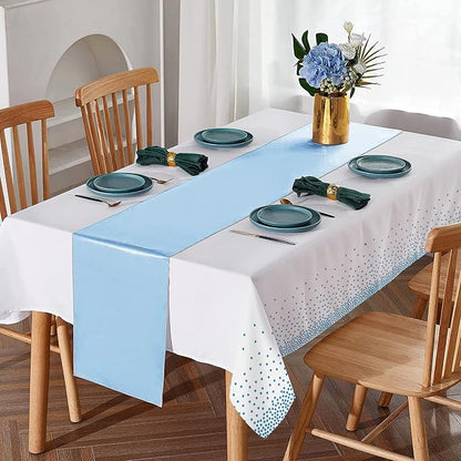 16Pack Disposable Plastic Tablecloths and Satin Table Runner Set White and - Image 4