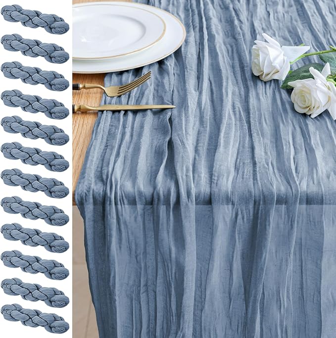 Cheesecloth Table Runner 10FT 12Pcs Dusty Blue Boho Gauze Runners | Cheese by Xiomot