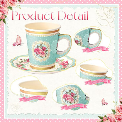 Tioncy 100 Pcs Tea Party Decorations Include 50 Pieces 9 oz Paper Tea Cups - Image 3