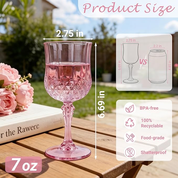 12Pack Plastic Wine Glasses, 7oz Vintage Goblets - Image 2