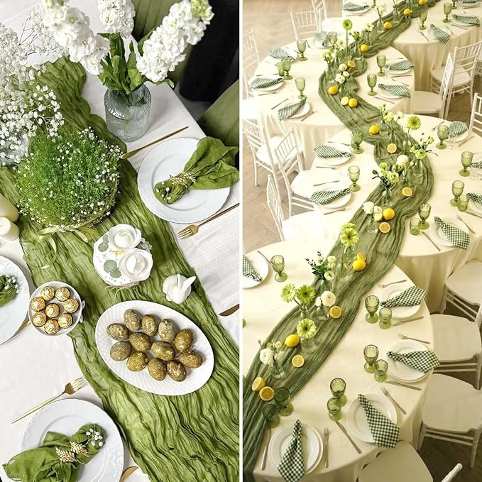 6 Pack Olive Green Cheesecloth Table Runner 35x120inch, Summer Gauze Fabric - Image 7