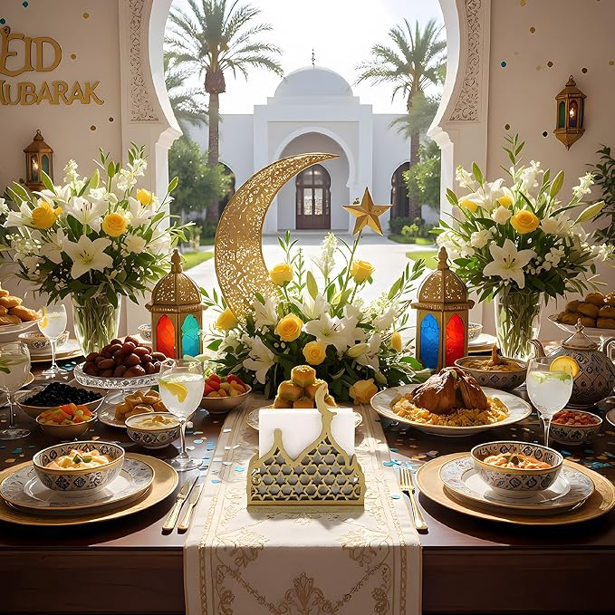 Eid Gold Napkin Holder for Tables Classical for Islamic Ramadan Holiday Napkin - Image 7