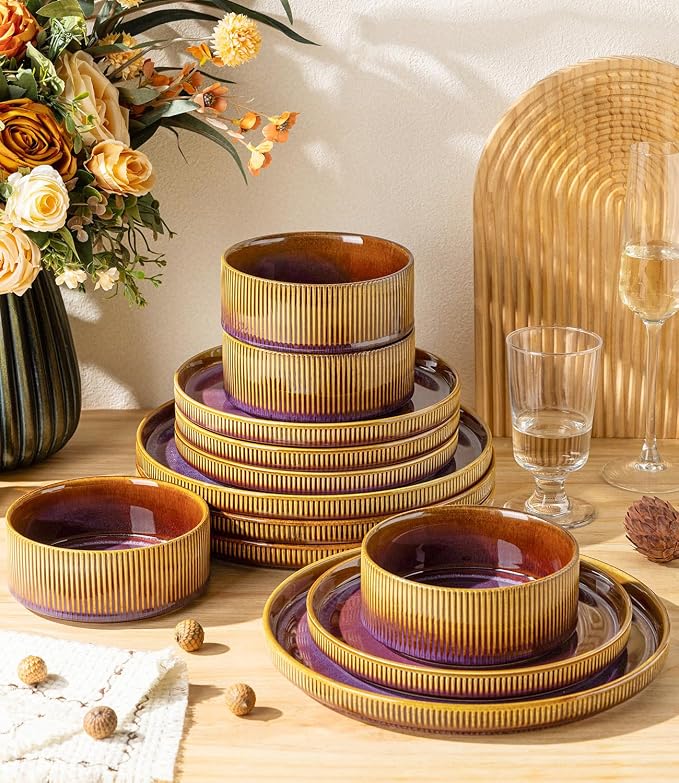 Ceramic Dinnerware Set for 6, 18-Piece Plates and Bowls Set | Lightweight - Image 4