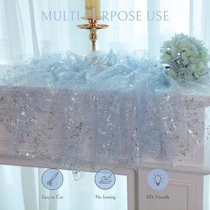 Snowkingdom Light Blue Silver Gauze Table Runner 10ft 120 inch Glitter Sheer - Image 6