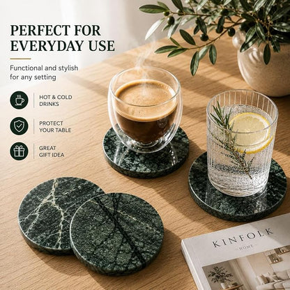 Green Marble Coasters Set of 4, Natural Emerald Stone Drink Coasters - Image 5