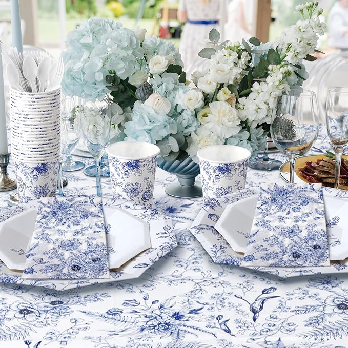 402 Pcs Blue Floral Disposable Tableware Set Serve 50 Baby Shower Party - Image 5