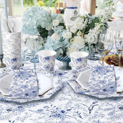 402 Pcs Blue Floral Disposable Tableware Set Serve 50 Baby Shower Party - Image 5