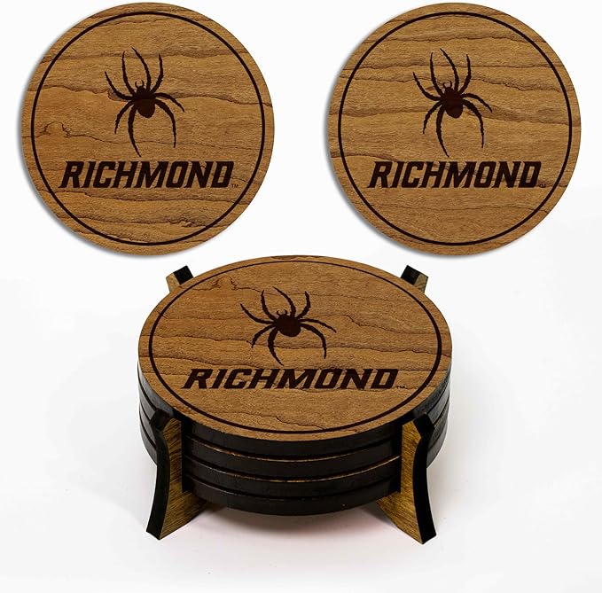 LazerEdge Richmond Spiders Wooden Coaster Set - Cherry Wood - Officially Licensed Product - 4-Pack