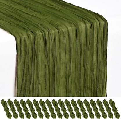 Showgeous 18 Pack Olive Green Cheesecloth Table Runner, 17 x 108 Inches | Boho by Showgeous