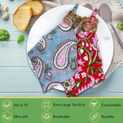 DIYANAIMPEX 10 Pc Cotton Cloth Napkins Hand Block Print Hand Made Size 16x16 - Image 3