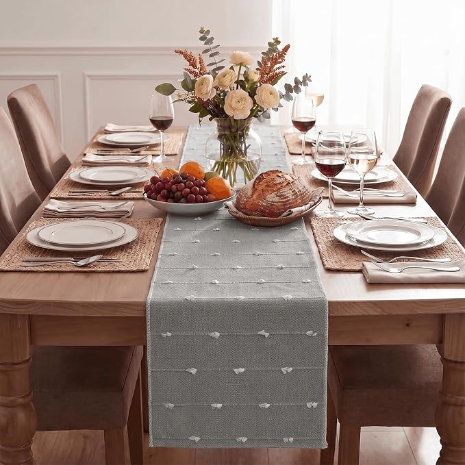 Artoid Mode Grey Farbic Rustic Cotton Woven Table Runner, Farmhouse Retro - Image 3