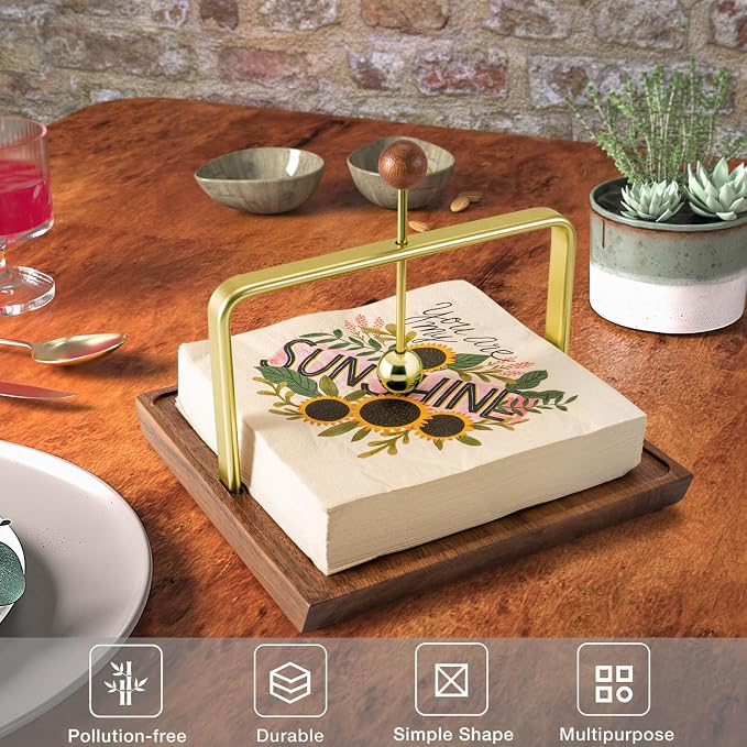 Wood Napkin Holder for Table, Square Tabletop Napkin Dispenser - Image 3