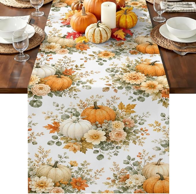 Thanksgiving Table Runner 72 Inches Long, Autumn Floral Leaves Kitchen Dining by Unknown