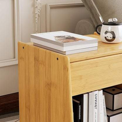 ZIYOO Nightstand with Drawer Open Shelf, Mid Century Modern Bedside Table, Small End Table for Living Room&Small Spaces, Bedroom, Natural Bamboo