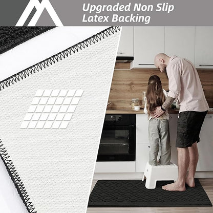 COSY HOMEER 60x24Inch/35X24Inch Kitchen Rugs Sets Non-Slip Washable Kitchen Mats for Floor Polypropylene Absorbent Kitchen Runner for Kitchen Sink Hallway Entryway(Black)