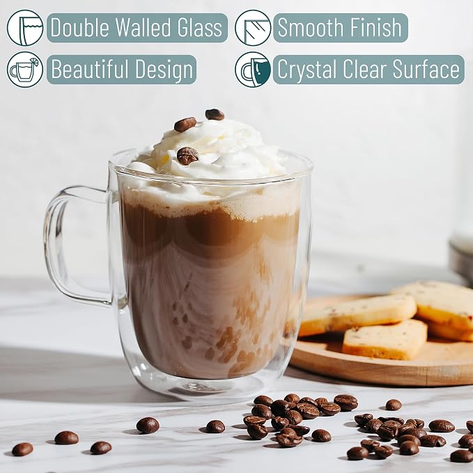 BTaT- Double Walled Glass Coffee Mugs, 12 oz, Glass Coffee Cups - Image 5