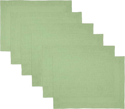 D'Moksha Homes Linen Placemats 14 x 19 Inch - Sage Green Placemats Set of 6-100% Pure Linen Table Place Mats for Spring, St Patricks Day, Easter - Handcrafted and Machine Washable