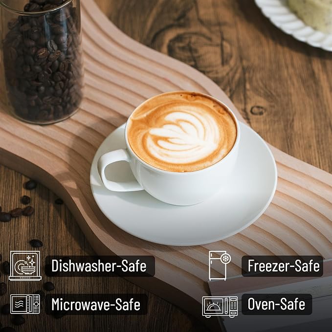 BTaT- Cappuccino Cups with Saucers 7 oz, Au Lait, Flat White, Dishwasher - Image 3