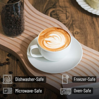 BTaT- Cappuccino Cups with Saucers 7 oz, Au Lait, Flat White, Dishwasher - Image 3