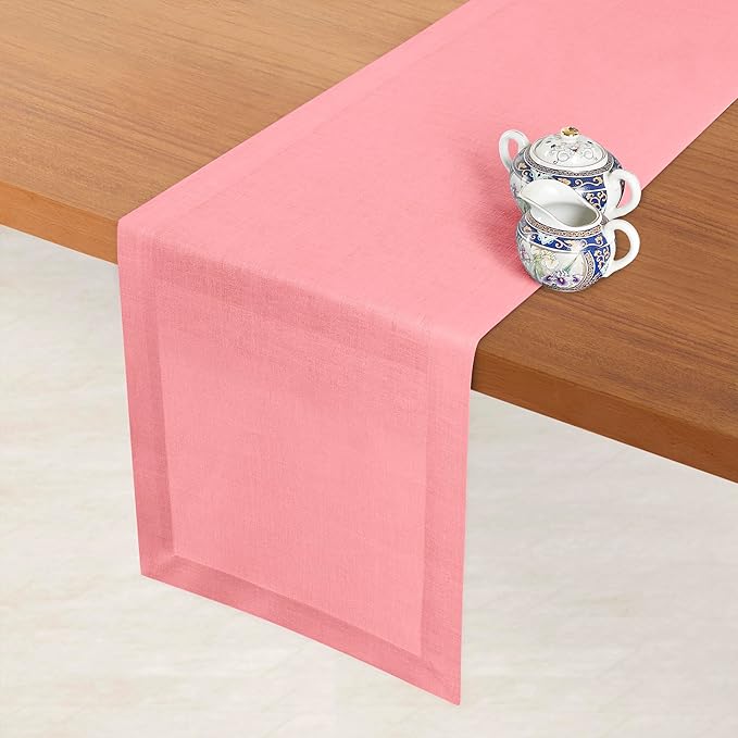 D'Moksha Homes Linen Dusty Pink Table Runner 72 Inches Long - 100% Pure Linen 14 x 72 Inch Table Runner for Dining, Valentines, Spring, Easter - Machine Washable