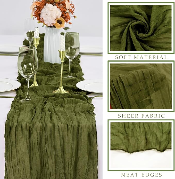 12 Pieces 10FT Olive Green Cheesecloth Table Runner Boho Gauze Fabric Runner - Image 2