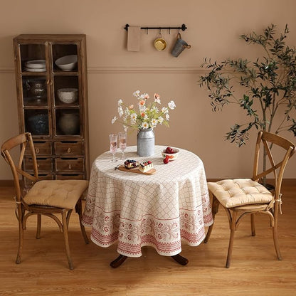 ISAENNE Designer Linen Floral Round Tablecloth,Pale Yellow Elegant Farmhouse Indoor Table Cloth,Durable Decor Tablecloths for Dining Kitchen Thanksgiving Christmas,Diameter 67"-Chamonix A