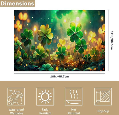 St Patrick's Day Green Grass Placemats Set of 6, Linen Washable for Christmas, Thanksgiving, Party, and Daily Dining, Decorative Table Mats for 4-6 Person Table