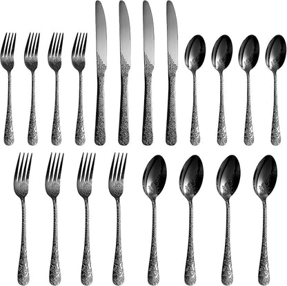 20 Pcs Black Silverware Set for 4, Food Grade Stainless Steel Flatware Set - Image 6