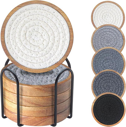 Wood Coasters for Drinks, Eykao Absorbent Coaster Sets of 5, Woven Drink by Eykao