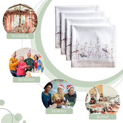 Maison d' Hermine Cloth Napkins Set of 4 100% Cotton Everyday Reusable Square Napkins Cloth Washable Dinner Wedding Valentines Day Decorations Spring/Summer (Meadow Florals - Brown, 20" x 20")
