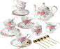 15 Piece British Bone China Tea Cup Sets, Elegant red Rose Pattern, Cups and by HappleCwlwgoHome