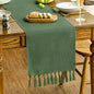 Artoid Mode Dark Green Tassel Table Runner, Linen Blend Rustic Farmhouse Style by ArtoidMode