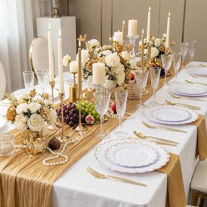 LIYH 100Pcs White Gold Plastic Plates Heavy Duty Disposable Party Set | - Image 8