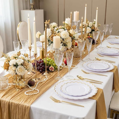LIYH 100Pcs White Gold Plastic Plates Heavy Duty Disposable Party Set | - Image 8