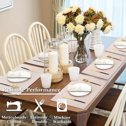 Cloth Placemats Set of 6, Cotton Linen Blend Machine Washable Double Layered Durable Place Mats Heat Resistant Placemats Wrinkle Free Thick Fabric Dining Table Mats (Light Linen, 6)