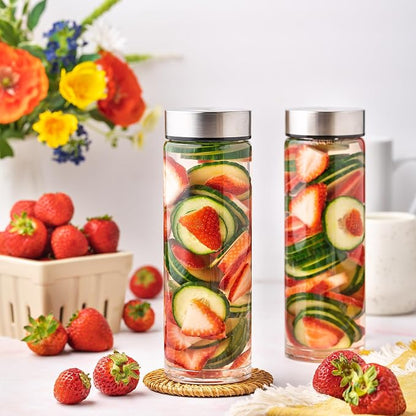16oz Juice Bottles, Wide Mouth Glass Water Bottles & Stainless Steel Lids | - Image 9