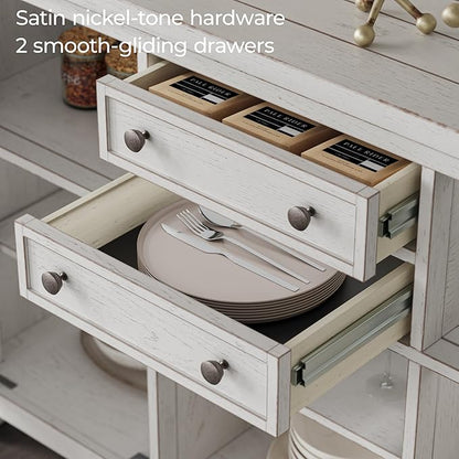 Signature Design by Ashley Robbinsdale Casual 4-Door Dining Server with Adjustable Shelves and Felt-Lined Drawers, White