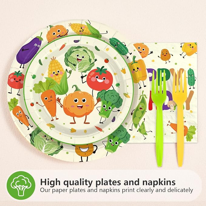 96Pcs Vegetable Birthday Party Decorations, Serves 24 | Cute Vegetable Plates - Image 2