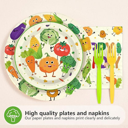 96Pcs Vegetable Birthday Party Decorations, Serves 24 | Cute Vegetable Plates - Image 2