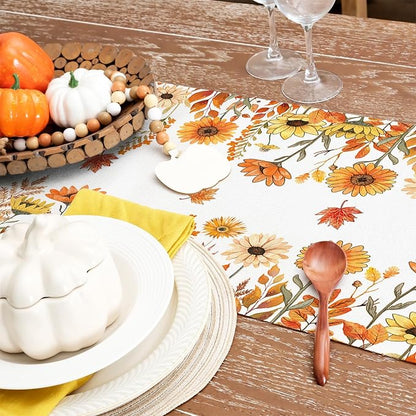 Fall Pumpkins and Sunflowers Table Runner 13x90 Inch, Maple Leaves Farmhouse - Image 7
