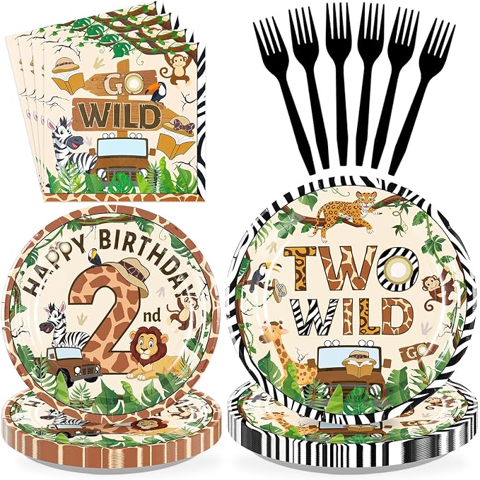 96Pcs Two Wild Birthday Party Supplies by Greencian