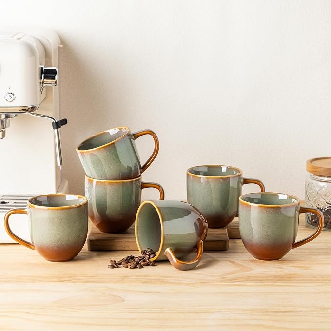 theterra Ceramic Coffee Mugs Set of 6, 12 oz Coffee Cups by TheTerra
