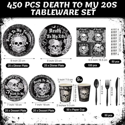 450 Pcs Death to My 20s Tableware Set Decoration Serves 50 | Black White 30th - Image 2