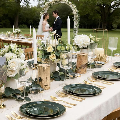 WDF 300Pcs Green Plates Disposable - Heavy Duty Green Plates - 50Guest Green Plastic Dinnerware Include 50 Dinner Plate, 50 Dessert Plate, 150 Cutlery & 50 9oz Cups for Parties St. Patrick’s Day