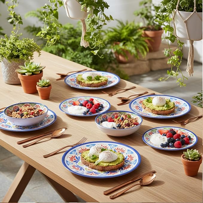 Dinnerware Set 12Pcs Melamine Plates and Bowls | Wedding Gift, Floral Pattern - Image 8