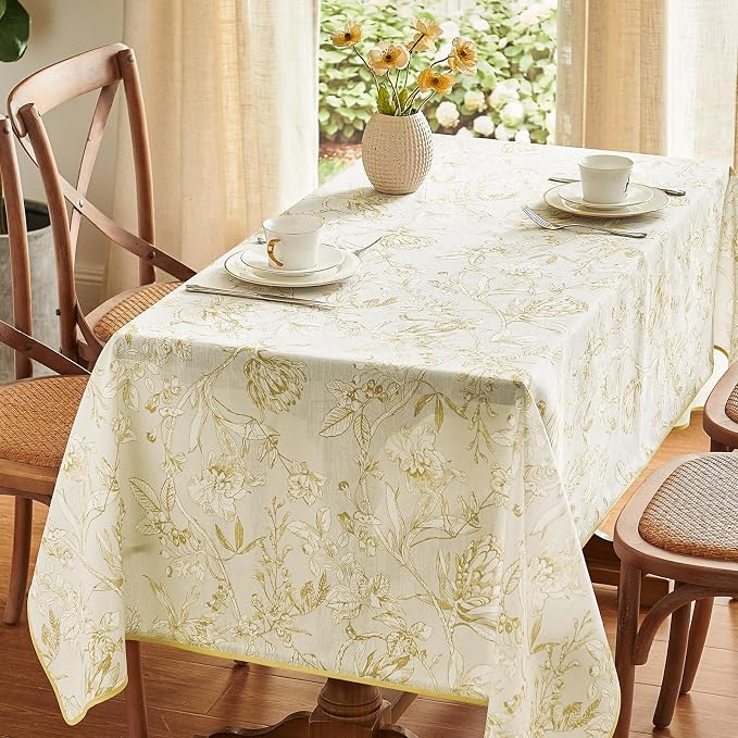 jinchan Yellow Floral Linen Rectangle Table Cloth 50 x 84 Inch | Elegant floral - Image 2