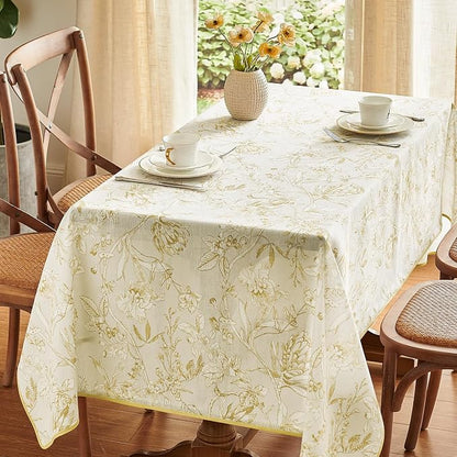 jinchan Yellow Floral Linen Rectangle Table Cloth 50 x 84 Inch | Elegant floral - Image 2